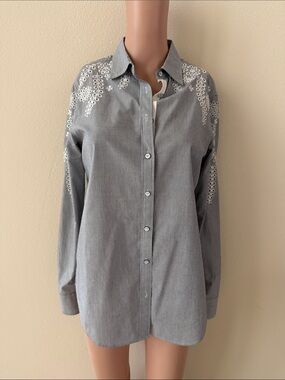 rag & bone Gray Pinstripe Shirt with White Embroidery
